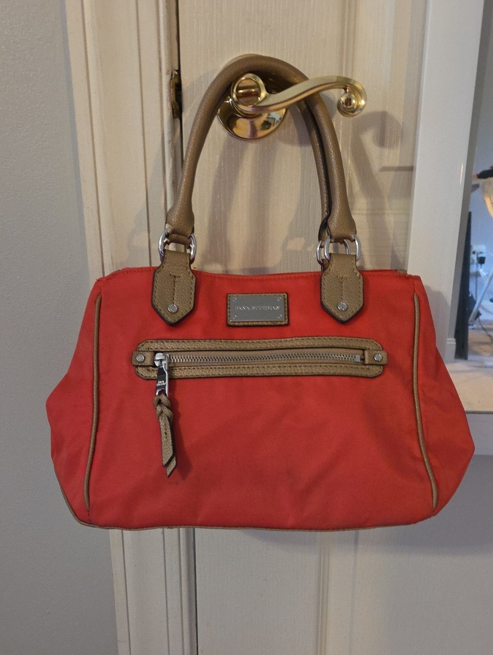Dana Buchman Coral-Red Bag with Tan Accents